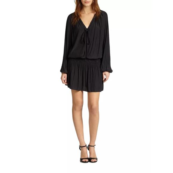 Ramy Brook Womens Paris Blouson Mini Dress Sz Small Black Smocked Whimsigoth - Picture 3 of 8